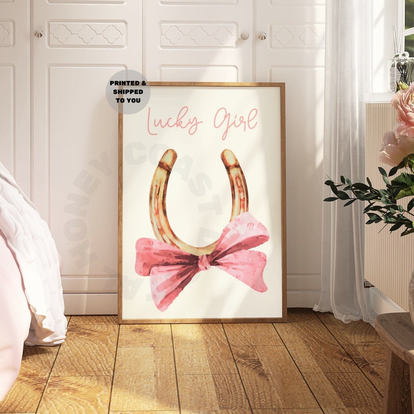 Lucky Girl Horseshoe With Pink Bow Poster