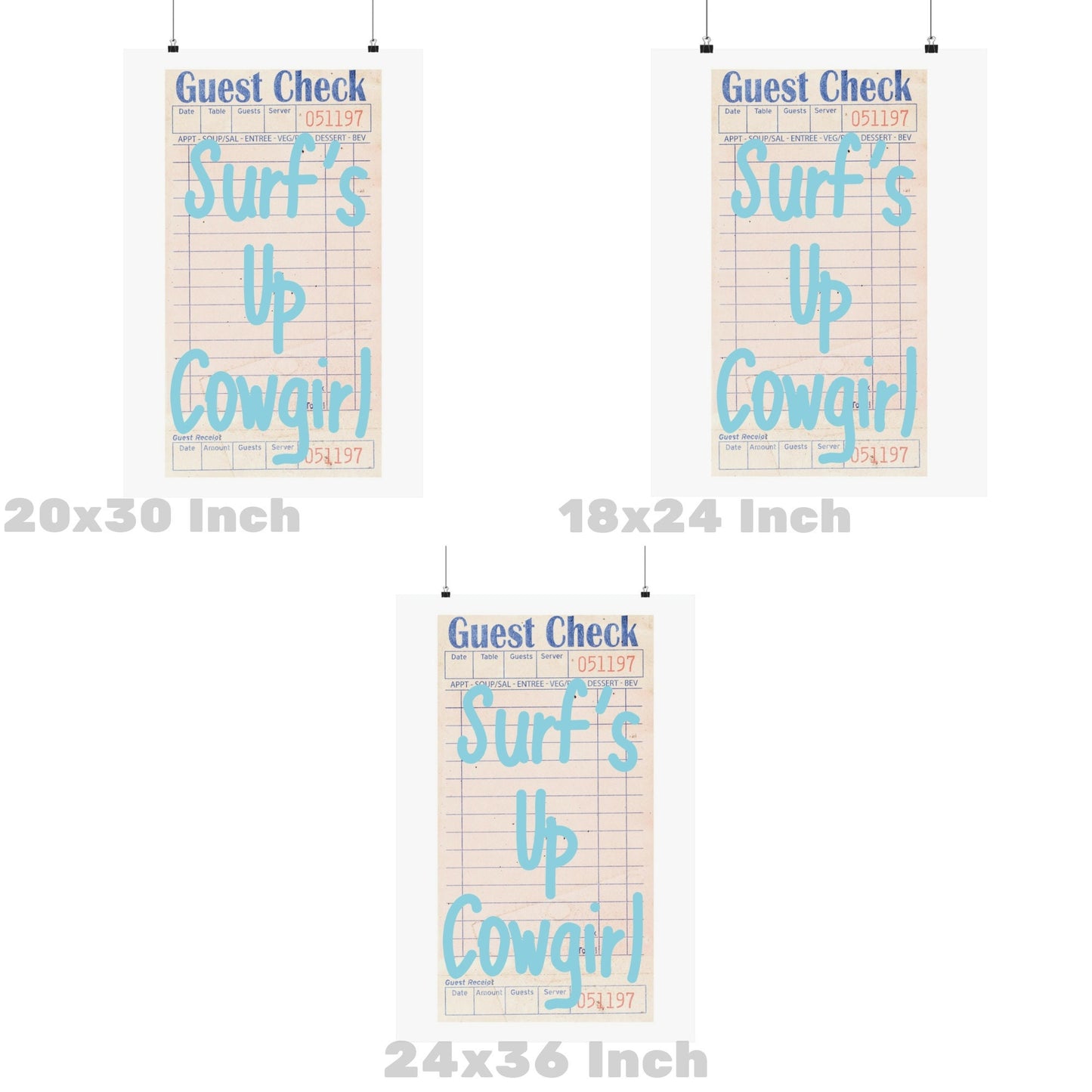 Surf's Up Cowgirl Guest Check Poster