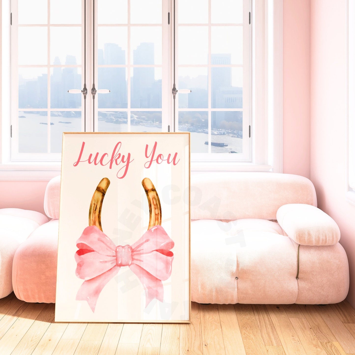 Lucky You Horseshoe With Pink Hair Bow Digital Prints