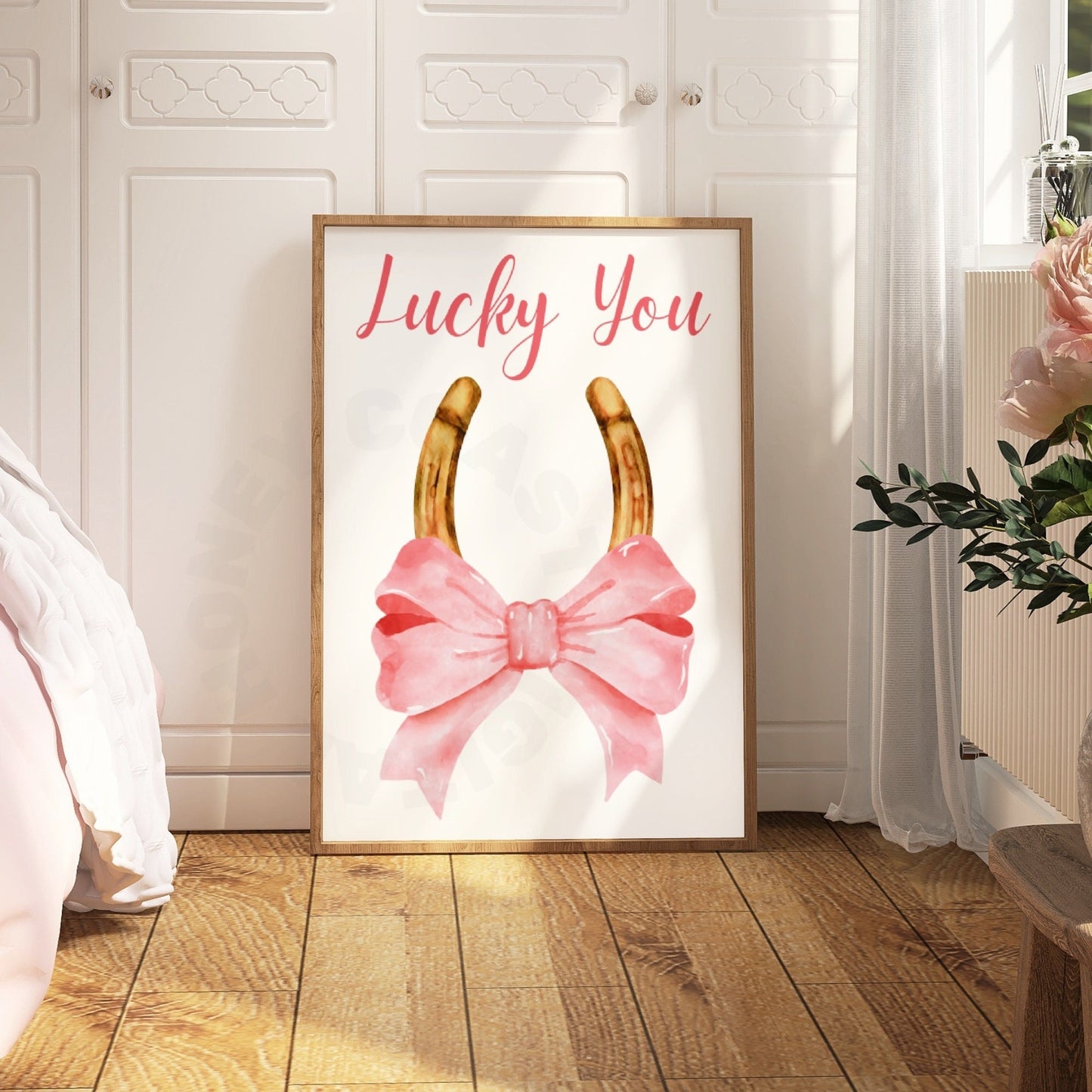 Lucky You Horseshoe With Pink Hair Bow Poster