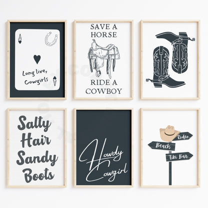 Soft Black Coastal Cowgirl Digital Prints, Set Of 6