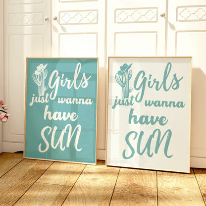 Seafoam Girls Just Wanna Have Sun Digital Prints, Set Of 2