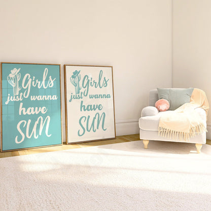 Seafoam Girls Just Wanna Have Sun Digital Prints, Set Of 2