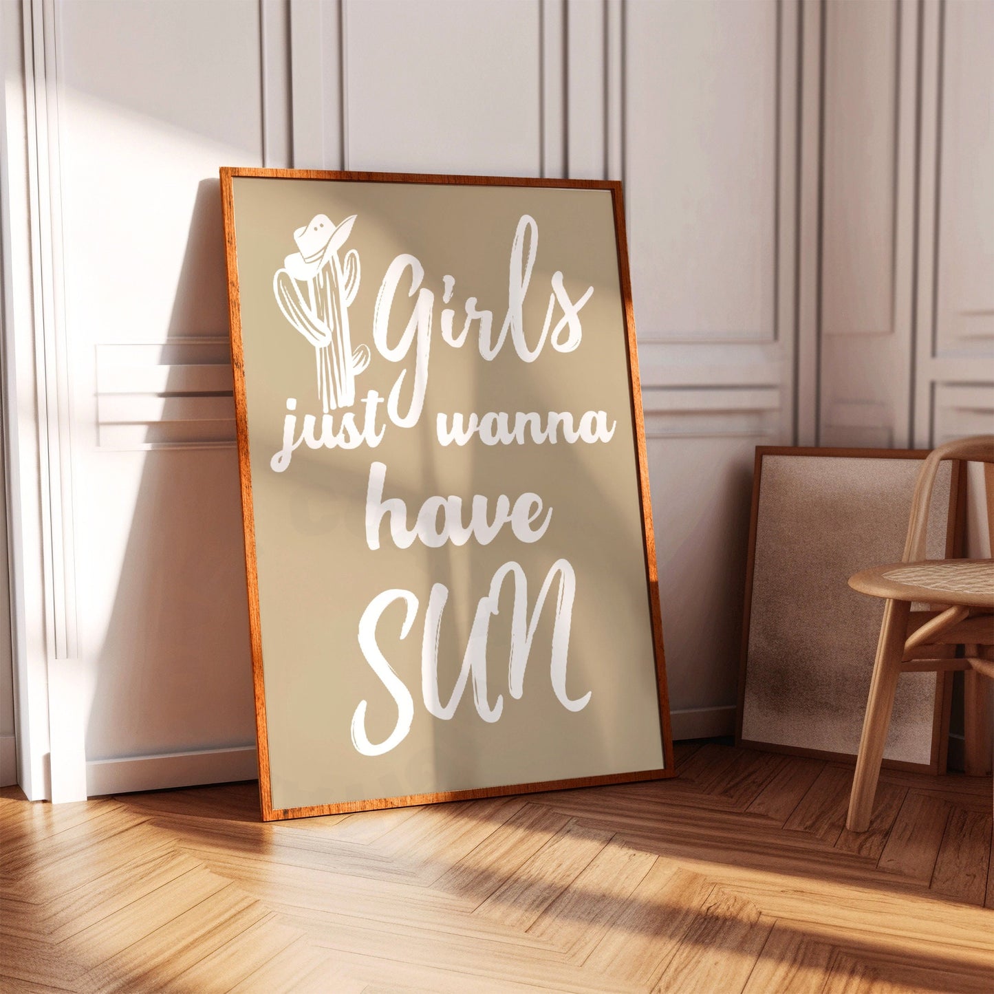 Beige Girls Just Wanna Have Sun Digital Prints, Set Of 2