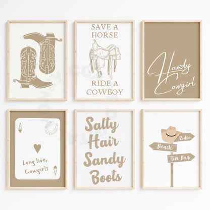 Beige Coastal Cowgirl Digital Prints, Set Of 6