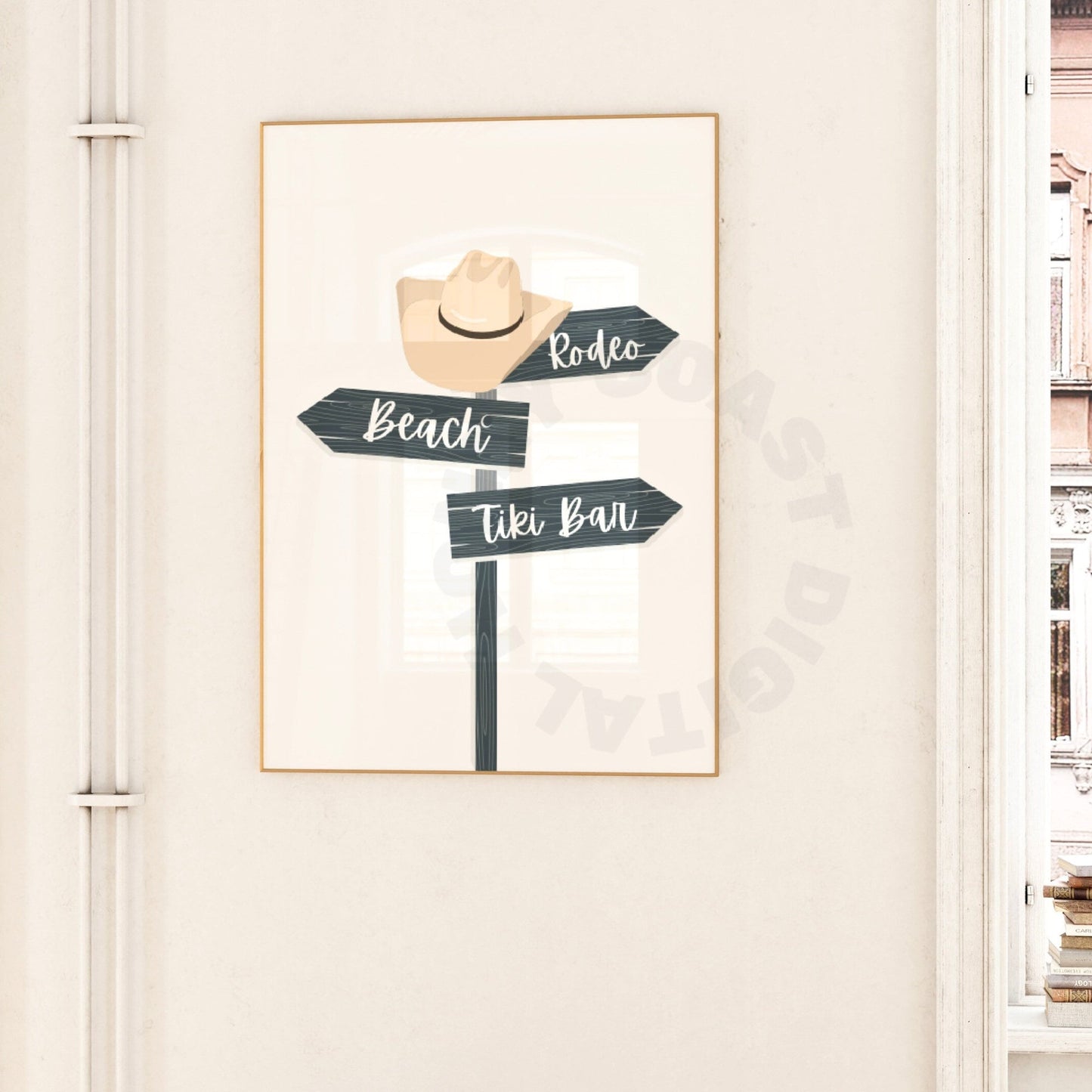 Monotone Coastal Cowgirl Beach Sign Poster