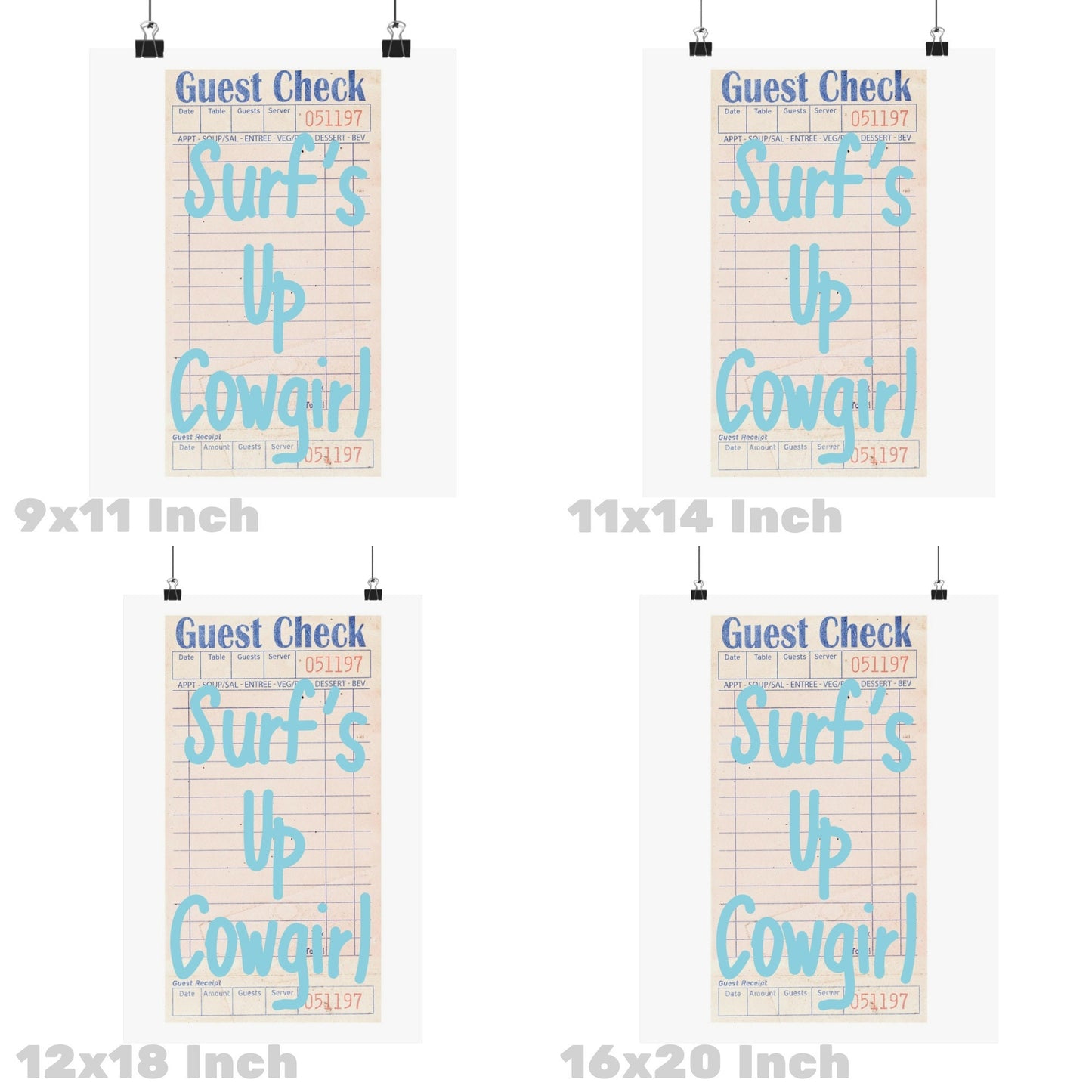 Surf's Up Cowgirl Guest Check Poster