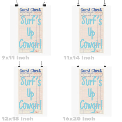 Surf's Up Cowgirl Guest Check Poster