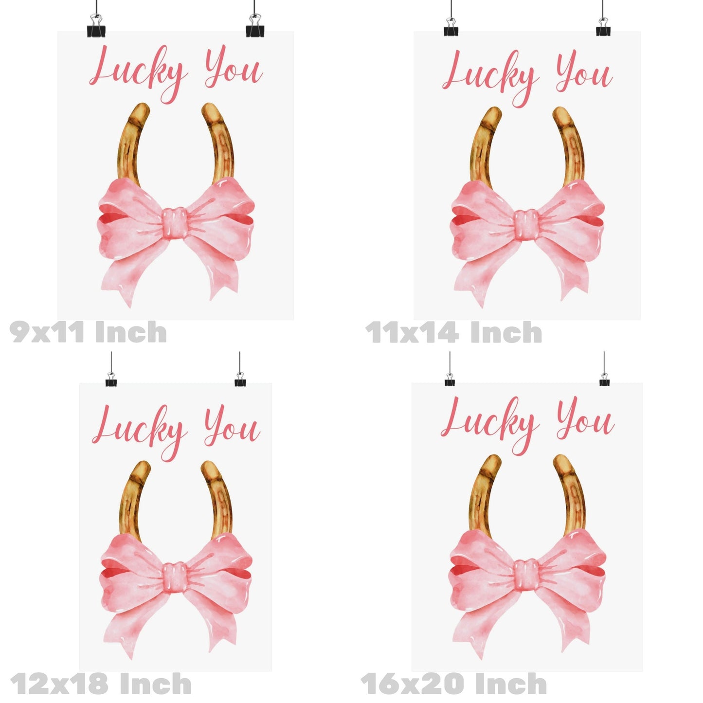 Lucky You Horseshoe With Pink Hair Bow Poster