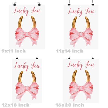 Lucky You Horseshoe With Pink Hair Bow Poster