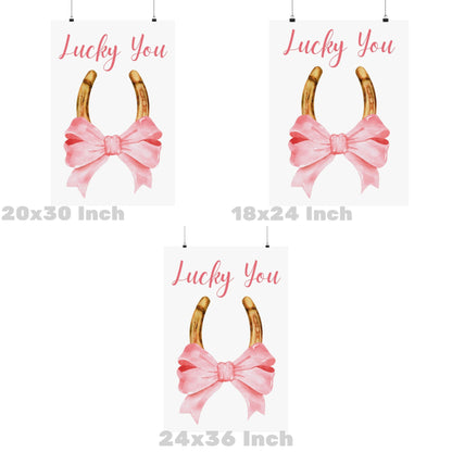 Lucky You Horseshoe With Pink Hair Bow Poster