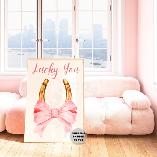 Lucky You Horseshoe With Pink Hair Bow Poster