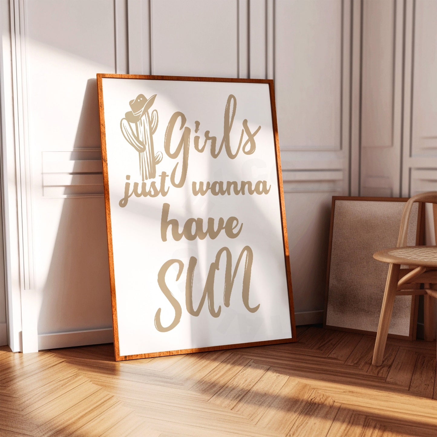 Beige Girls Just Wanna Have Sun Digital Prints, Set Of 2