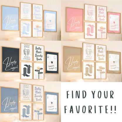 Coastal Blue Cowgirl Digital Prints, Set of 6