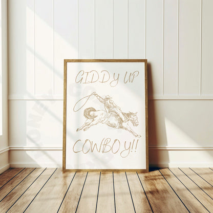 Beige Giddy Up Cowboy Digital Prints