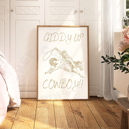 Beige Giddy Up Cowboy Digital Prints