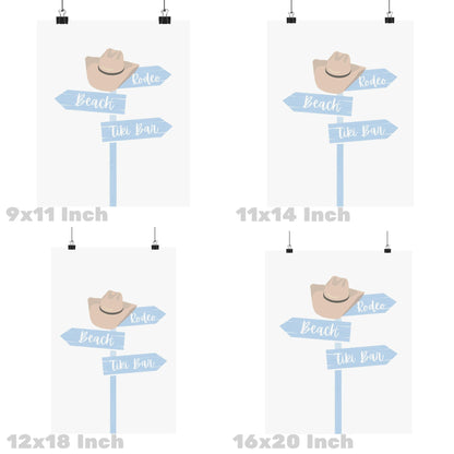 Pastel Blue Coastal Cowgirl Beach Sign Poster