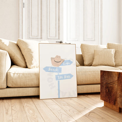 Pastel Blue Coastal Cowgirl Beach Sign Poster