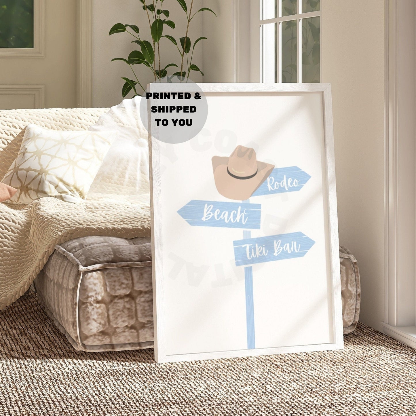 Pastel Blue Coastal Cowgirl Beach Sign Poster