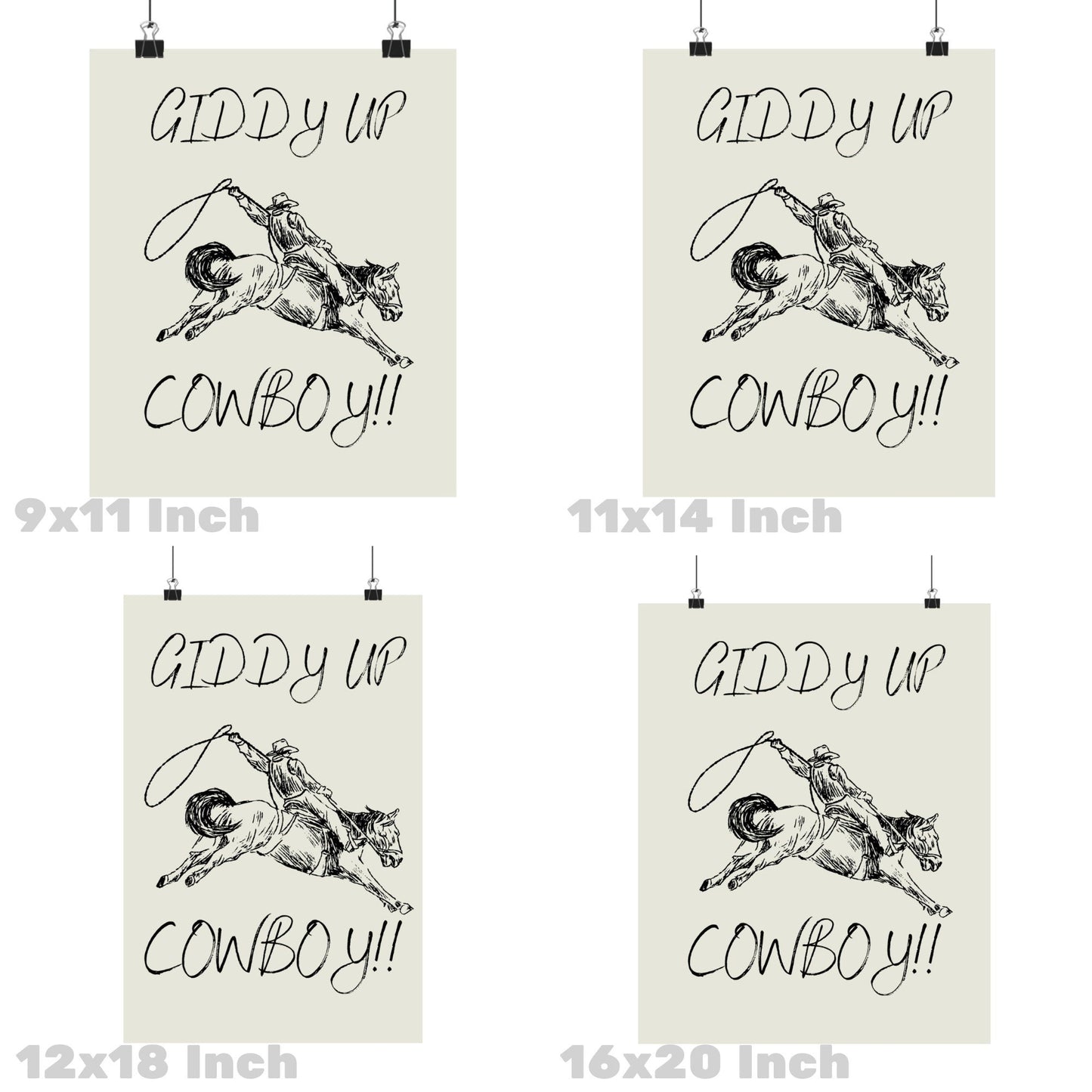 Monotone Giddy Up Cowboy Poster