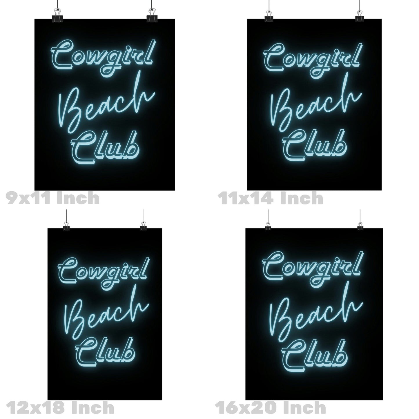 Surf Blue Cowgirl Beach Club Neon Poster