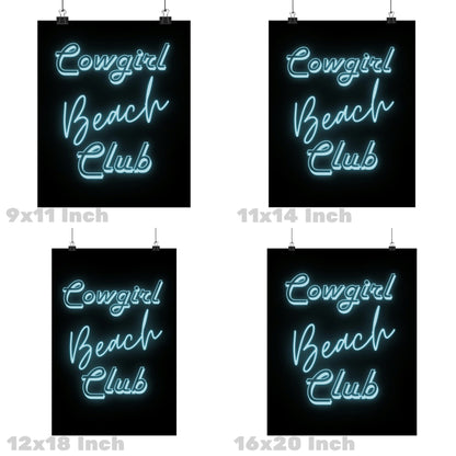 Surf Blue Cowgirl Beach Club Neon Poster