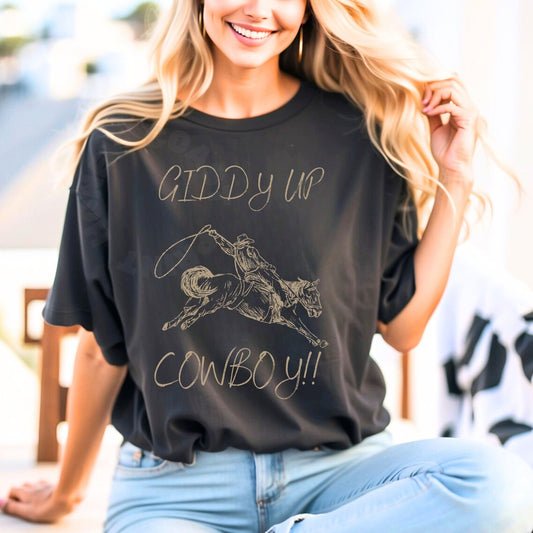 Beige Giddy Up Cowboy T-Shirt