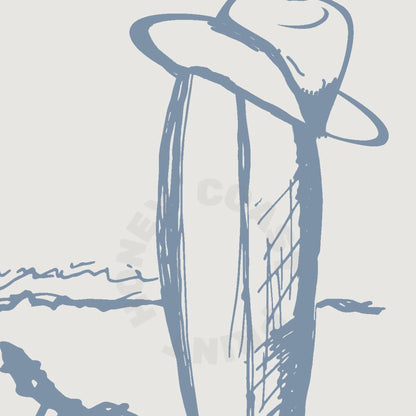 Coastal Blue Surfboard & Cowboy Hat Digital Prints