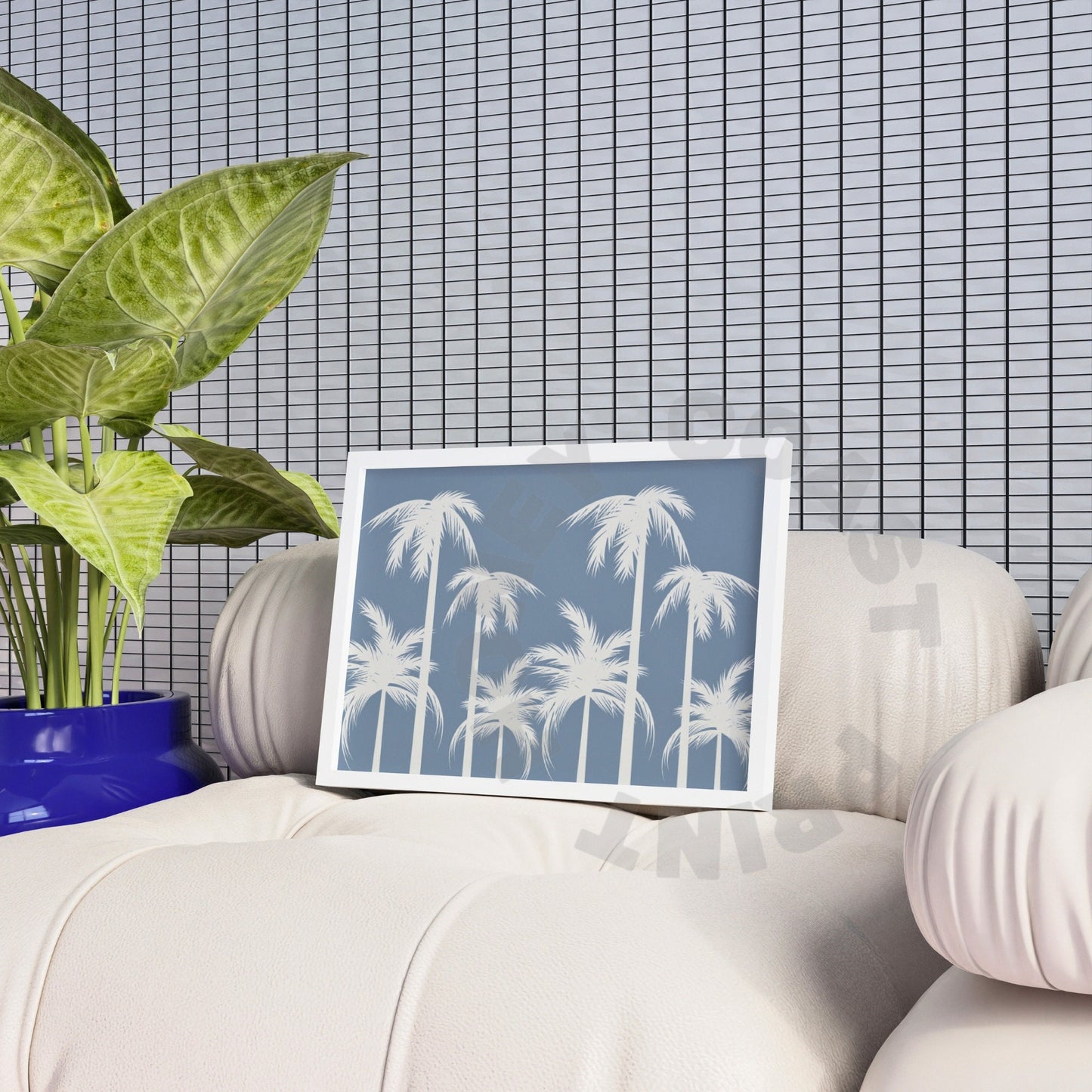 Landscape Coastal Blue Palm Trees Poster