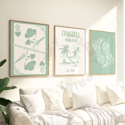 Sage Green Coastal Cowgirl Digital Prints, Set Of 3