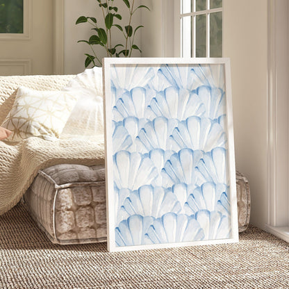 Watercolor Pastel Blue Seashells Digital Prints