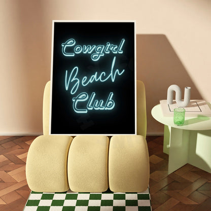 Surf Blue Cowgirl Beach Club Neon Poster