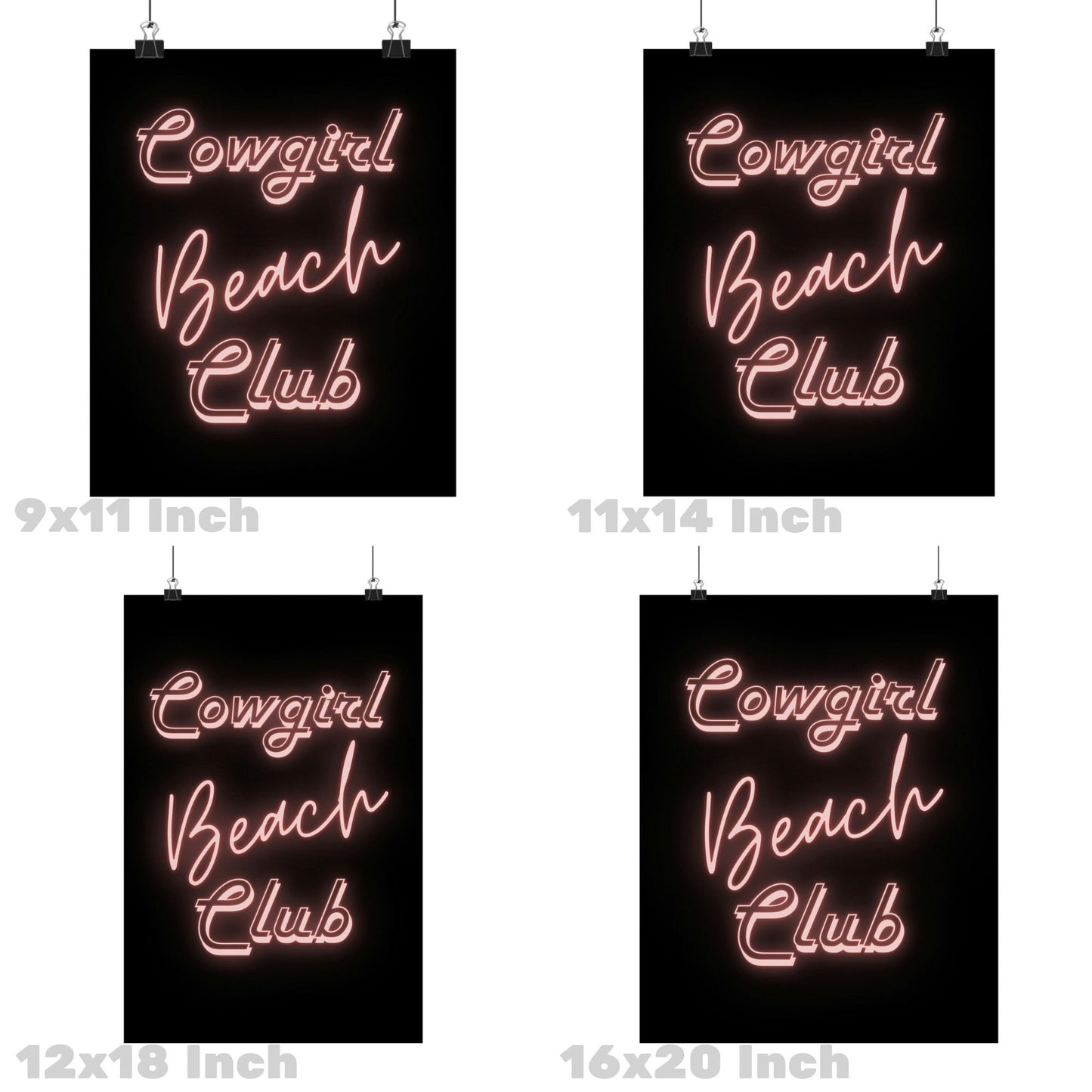 Pink Cowgirl Beach Club Neon Sign Poster