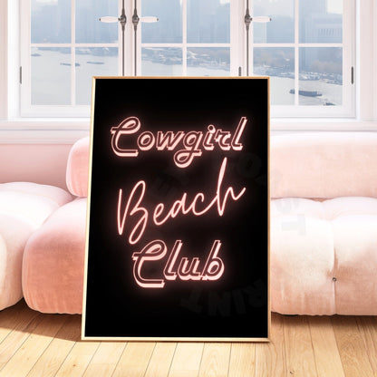 Pink Cowgirl Beach Club Neon Sign Poster