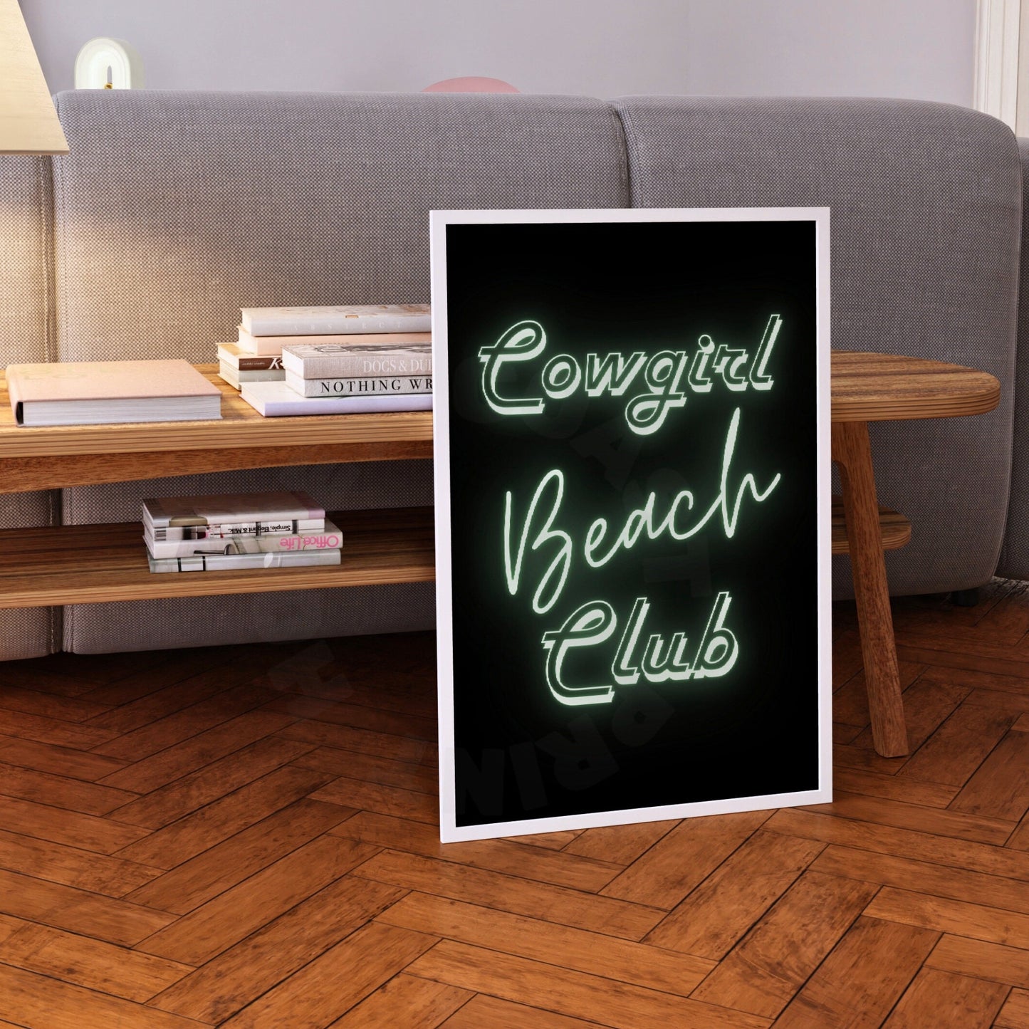 Sage Green Cowgirl Beach Club Neon Sign Poster