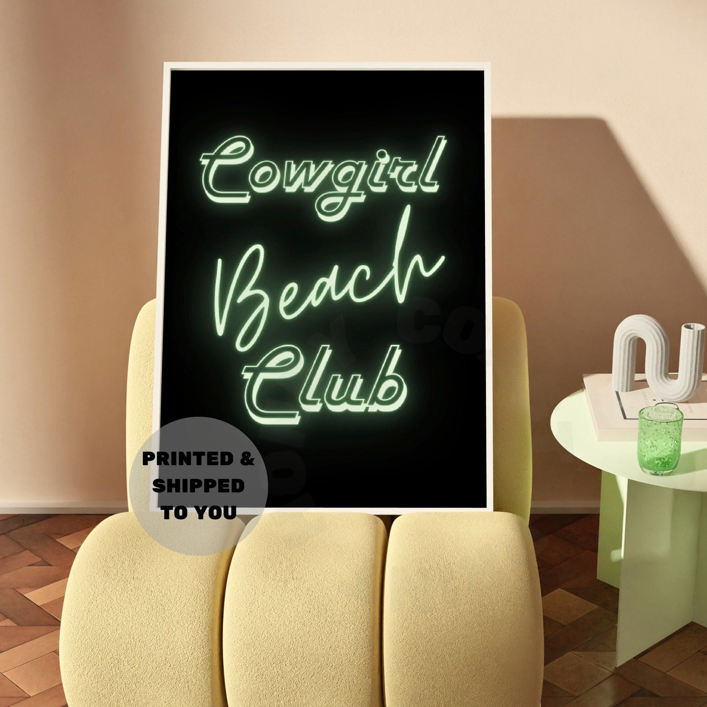 Sage Green Cowgirl Beach Club Neon Sign Poster