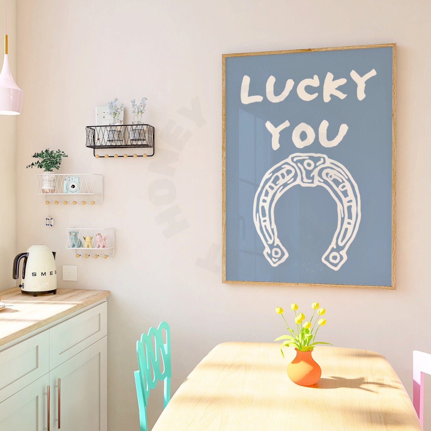 Coastal Blue Lucky You Horseshoe Poster