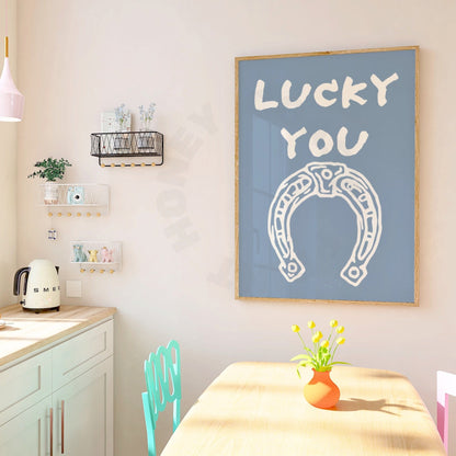 Coastal Blue Lucky You Horseshoe Poster