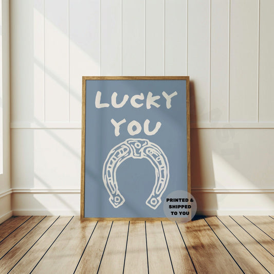 Coastal Blue Lucky You Horseshoe Poster