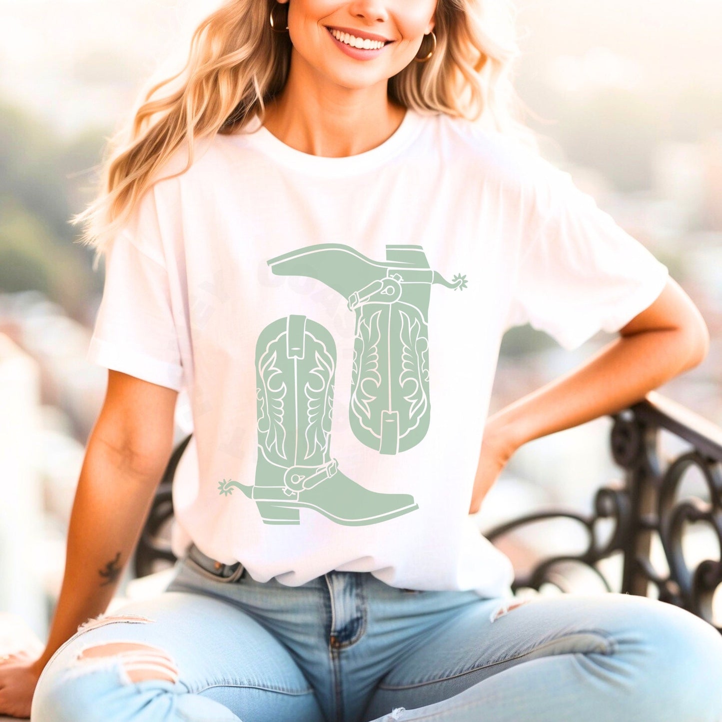 Sage Green Cowboy Boots T-Shirt