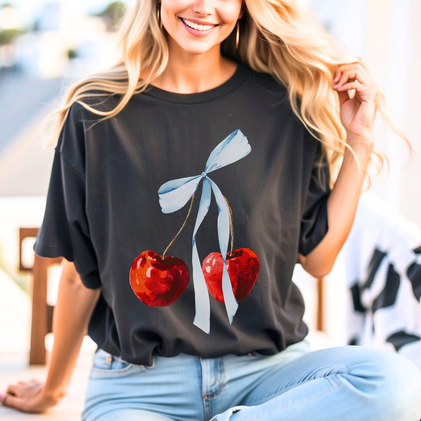 Cherry With Blue Bow T-Shirt