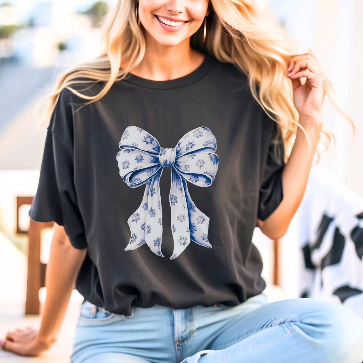 Blue Foloral Bow T-Shirt