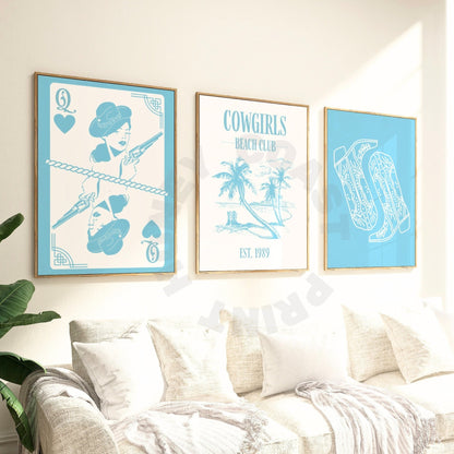 Surf Blue Coastal Cowgirl Digital Prints, Set Of 3