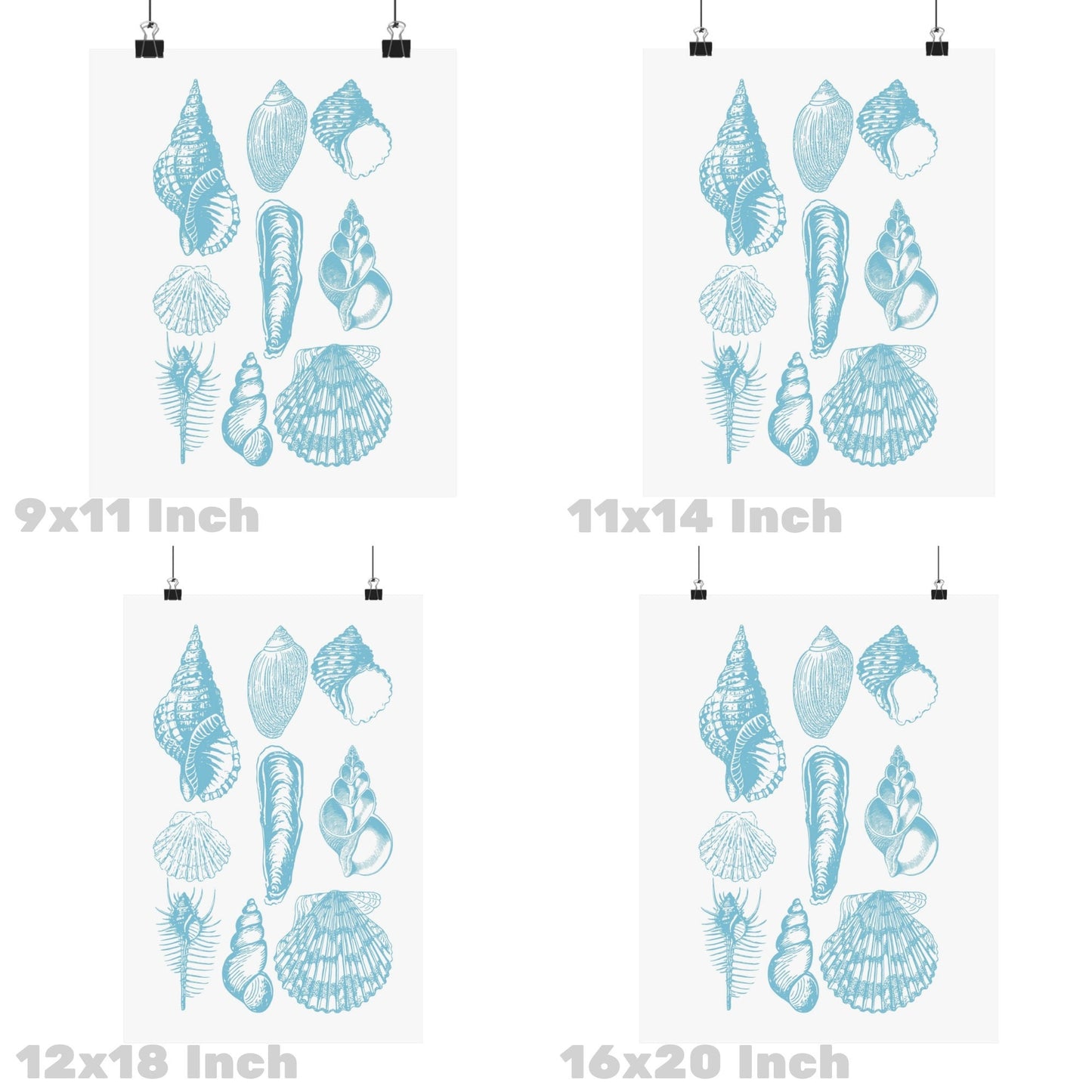 Surf Blue Seashells Poster