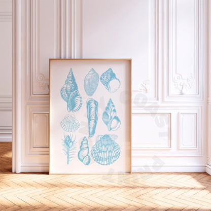 Surf Blue Seashells Poster