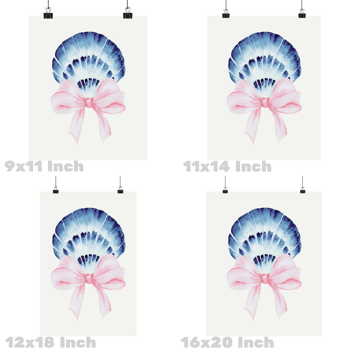 Watercolor Seashell With Pink Bow Poster