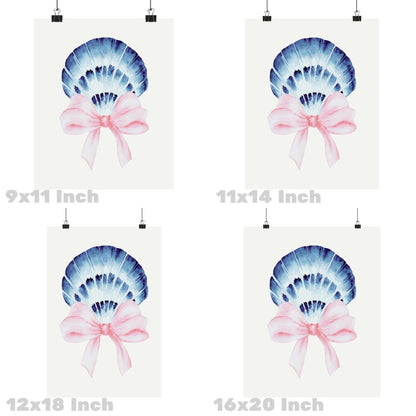 Watercolor Seashell With Pink Bow Poster