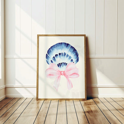 Watercolor Seashell With Pink Bow Poster