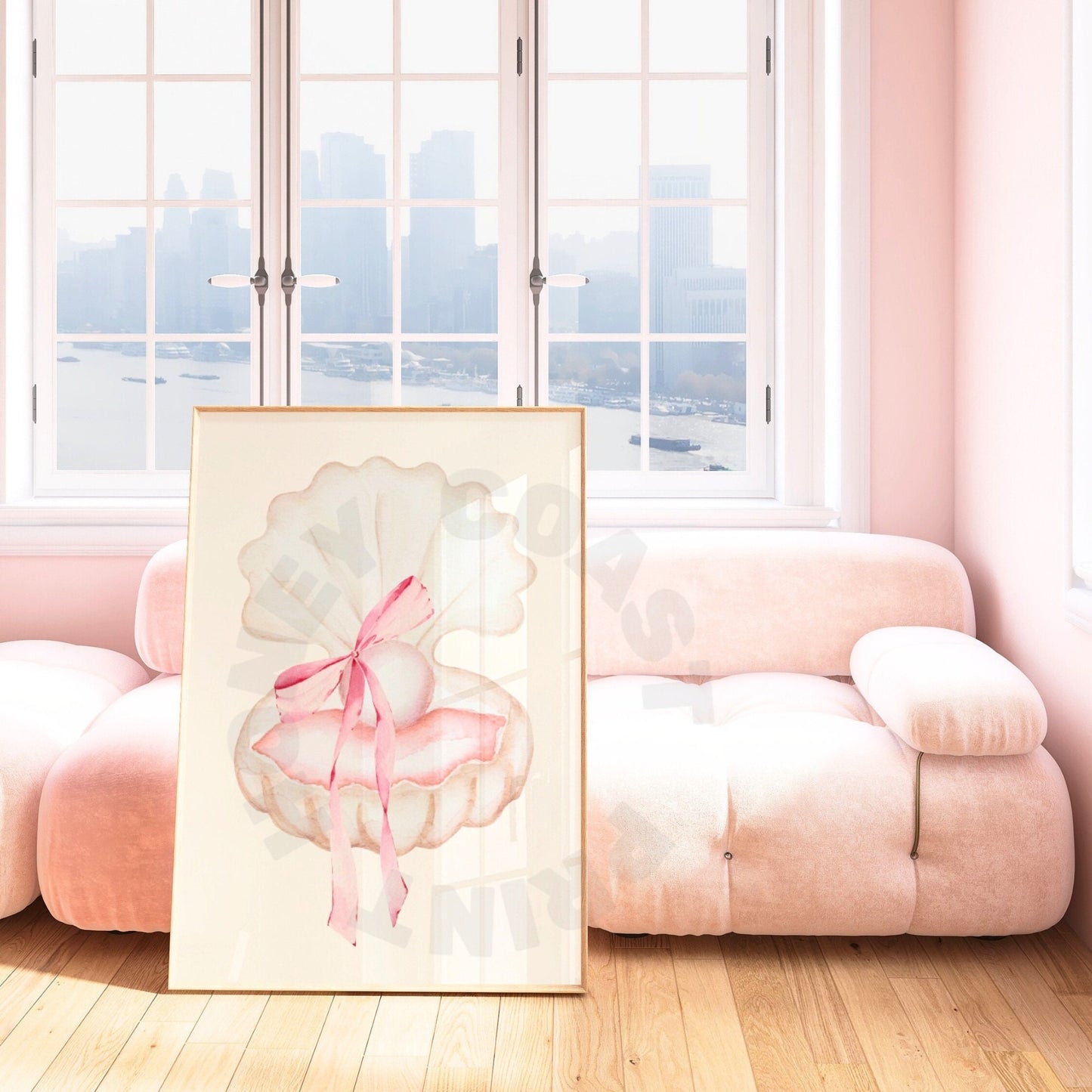 Watercolor Seashell Pearl With Bow Poster