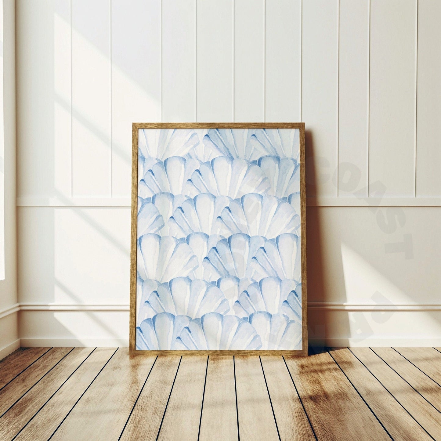 Watercolor Pastel Blue Seashells Digital Prints